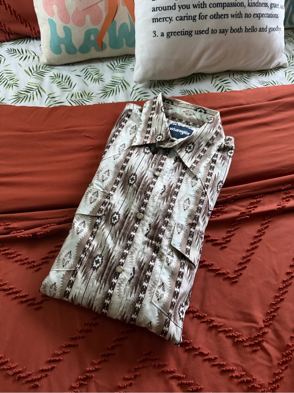 Wrangler Brown and Cream Aztec Print Western Dress Shirt